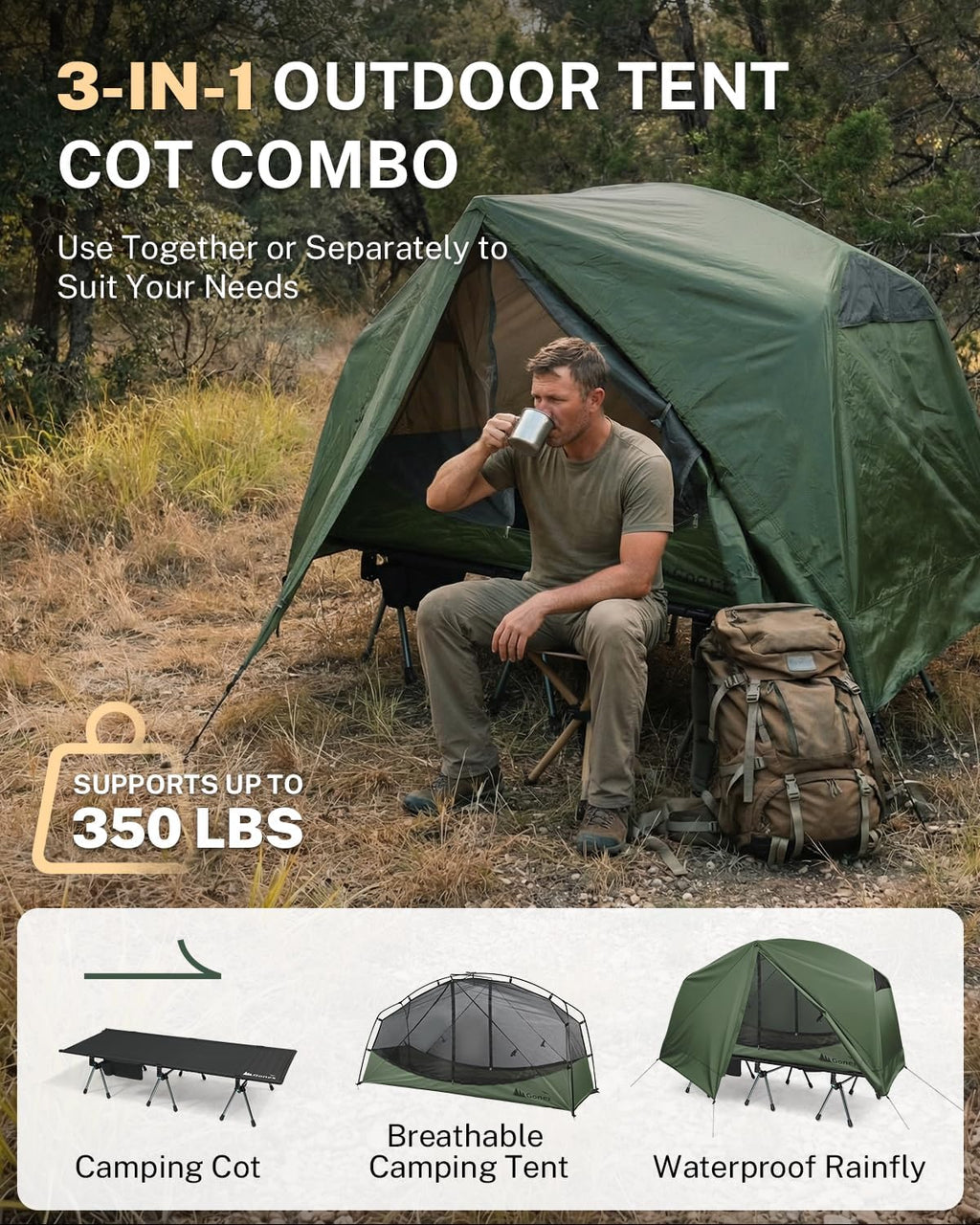 Gonex 31.5" Wide Camping Tent Cot 1 Person Folding Off-Ground Cot