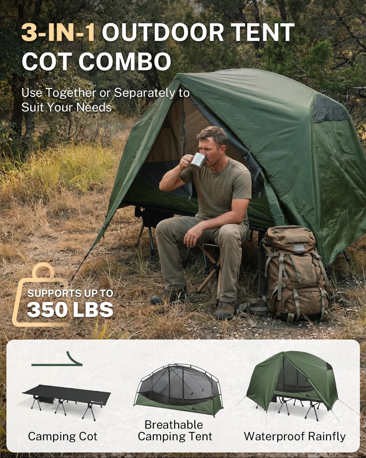 Gonex 31.5" Wide Camping Tent Cot 1 Person Folding Off-Ground Cot