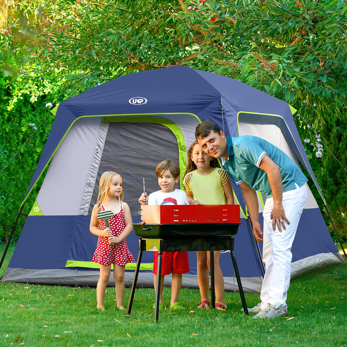 UNP 2/4/6/8 Person Tent, Portable Cabin Tent, Camping Tent 4-Person Easy Set Up, Waterproof with Top Rainfly for Outdoor Camping/Hiking