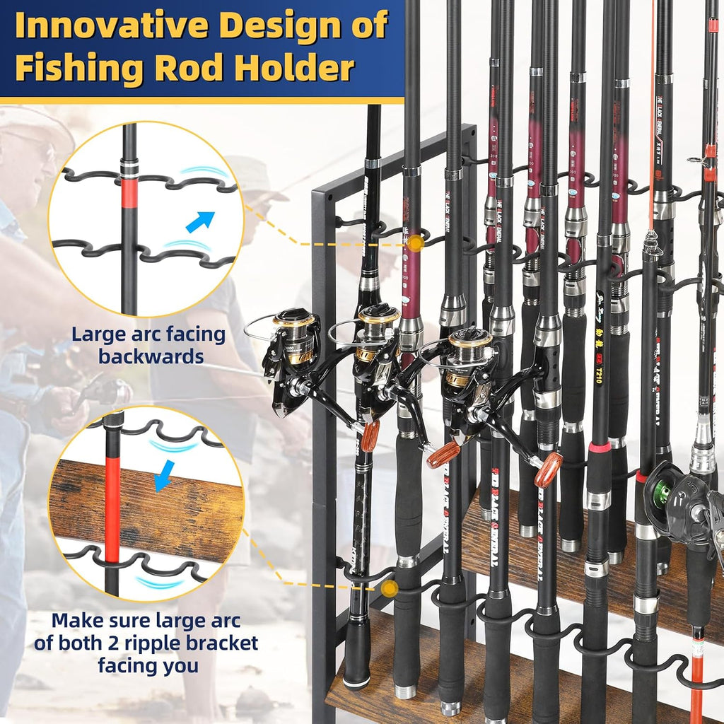 Olakee Fishing Rod Holders, Rolling Fishing Rod Rack for Garage & Boat, Tackle Box & Reel Holder Cart, Easy Assembly Fishing Gear Management System, Ideal Birthday Gift for Men Dad Anglers