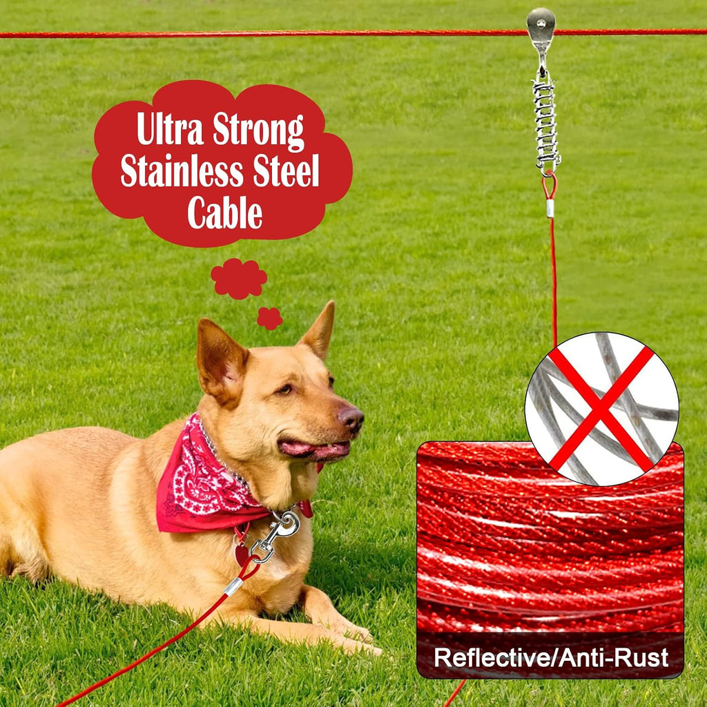 Dog Runner for Yard, Trolley System, 100FT+15FT, Red