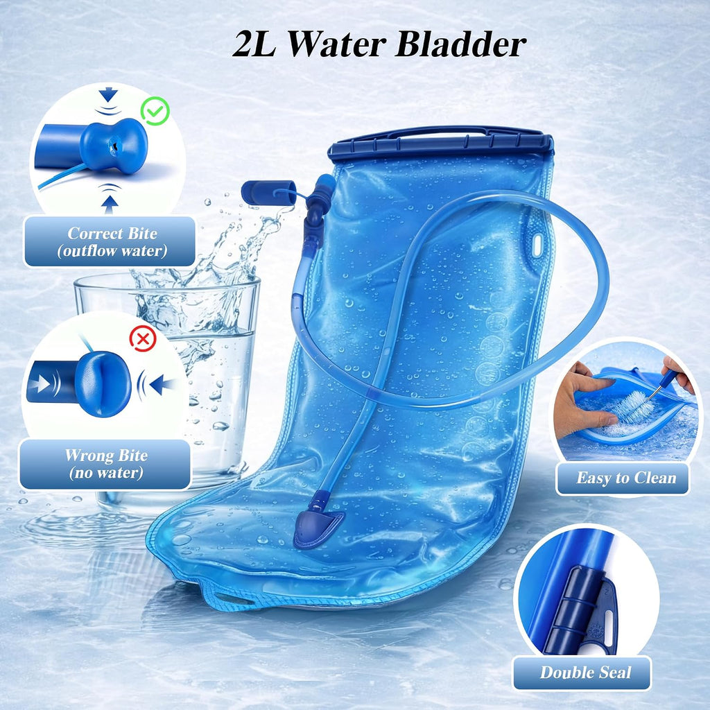 Lightweight 2 Pack Hydration Backpack with 2L Water Bladder for Hiking | Breathable Reinforced Shoulder Straps, Odorless & Explosion-Proof Bladder, 3 Layer Pockets Water Bag, for Running Cycling
