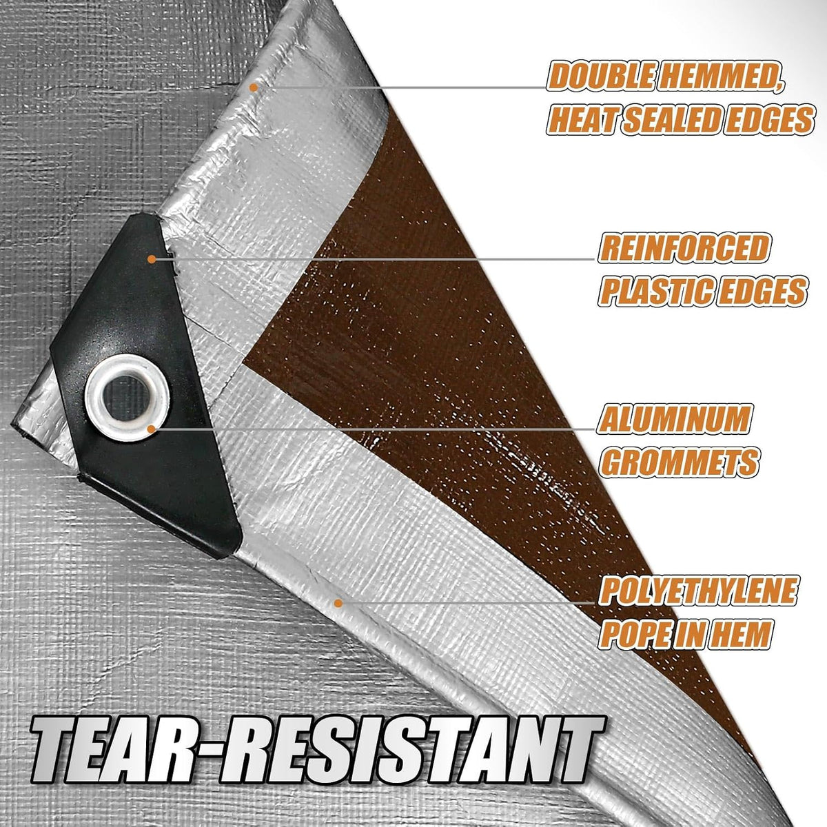 Tarps Heavy Duty Waterproof 12x16 Ft, 10 Mil Thick, High Durability, Rip, UV Resistant and Tear Resistant with Metal Gromets Every 20 Inches (Silver/Brown - Reversible)