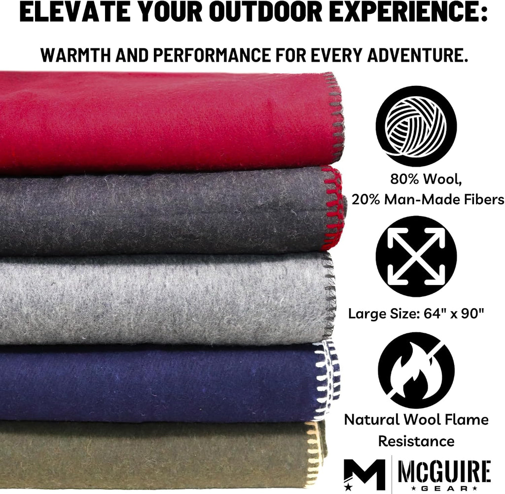 M MCGUIRE GEAR Heavy Duty Wool Blanket, Survival, Emergency, and First Aid Use – Mil-Spec, Fire Retardant, Durable Outdoor Wool Blankets for Camping. - Navy Blue, (64 x 90 inches)