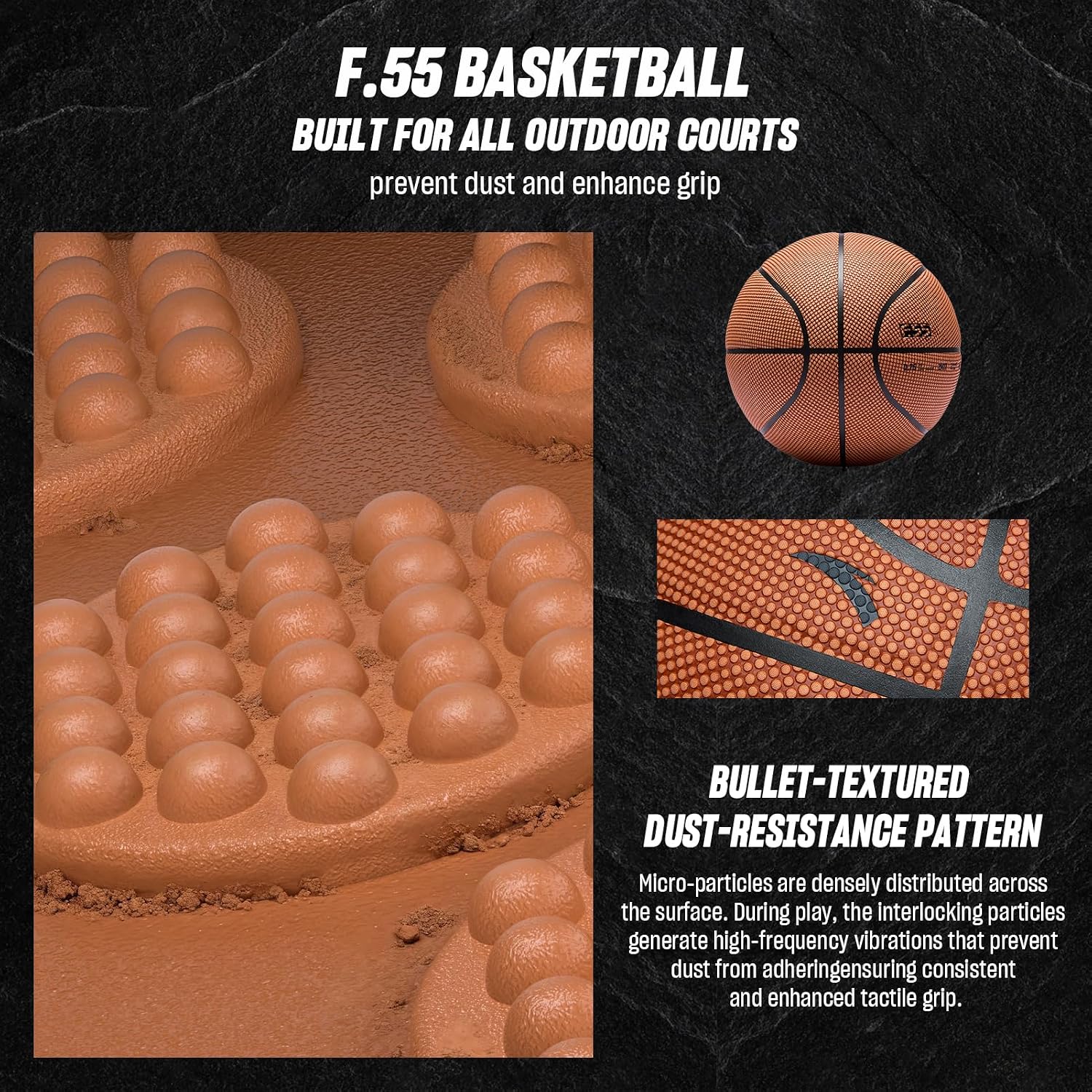 ANTA f.55 Outdoor Street Basketball with Dust-Resistant PU Leather, Tournament-Level Construction, Size7