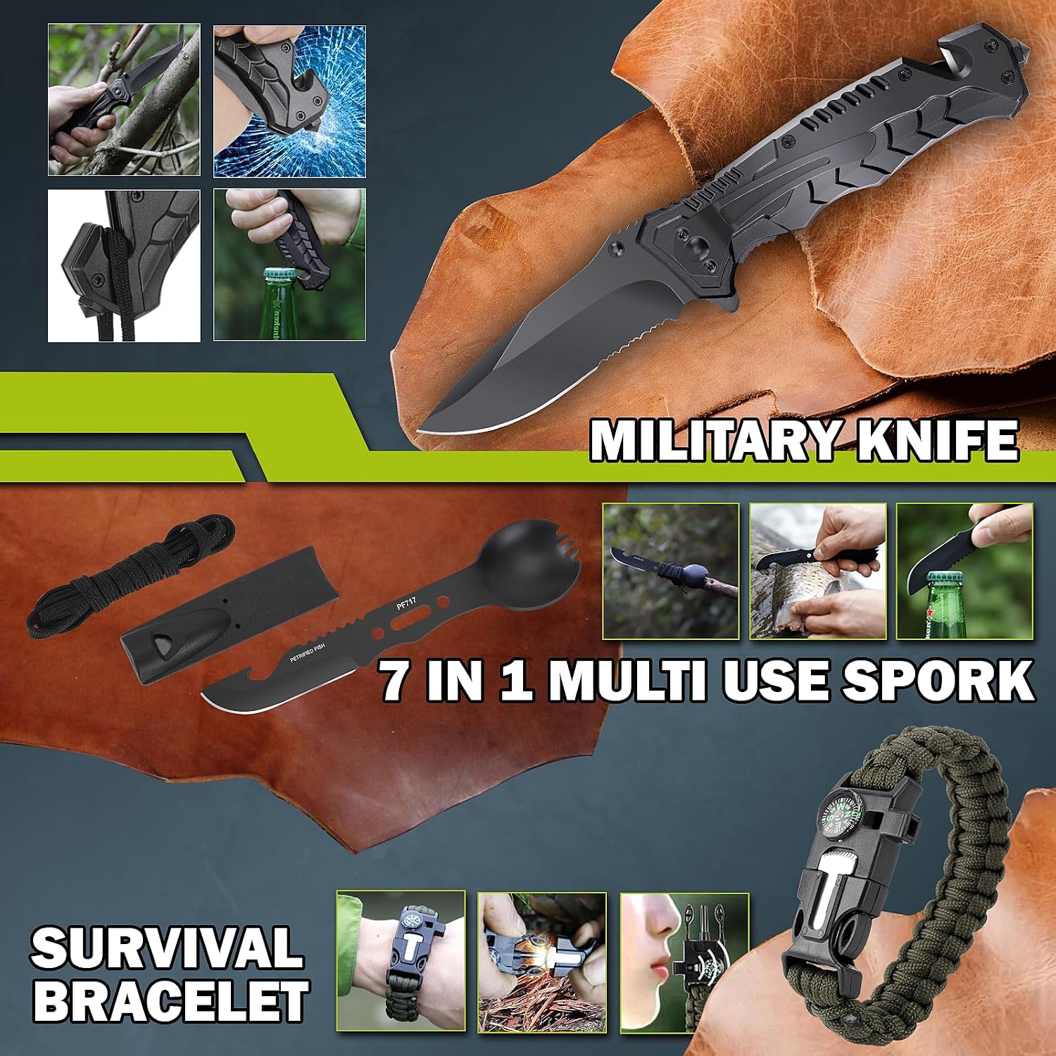 Survival Kit 17 in 1, Survival Gear and Supplies for Adult Teen Men, Survival Case, 2025 Xmas Holiday Surprise Gift for Fishing Hunting Camping Outdoor Adventure Gifts for Men Fathers Day