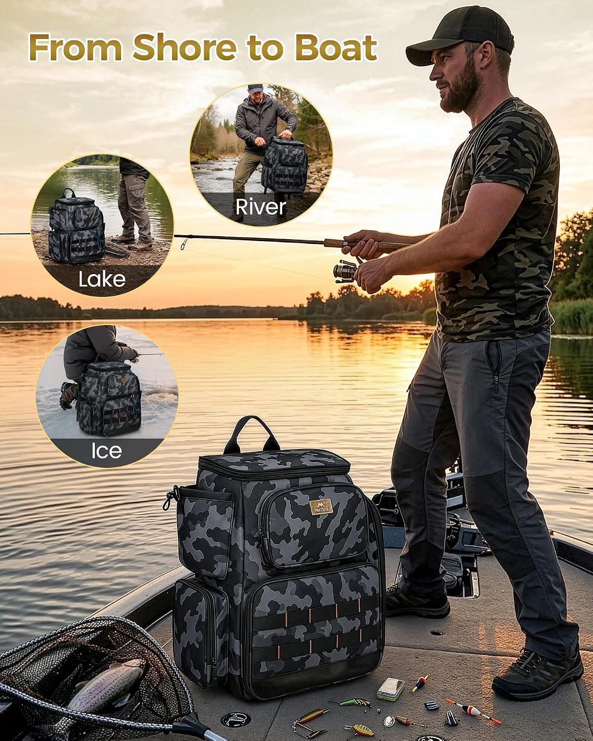 MATEIN Pro Fishing Backpack with 4 Tackle Boxes, 3600 Tackle Box Backpack