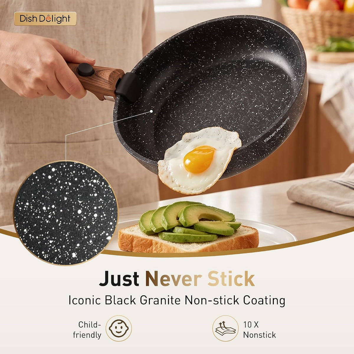 DishDelight Removable Handle Pots and Pans, 10 Piece Cookware Set Non Stick