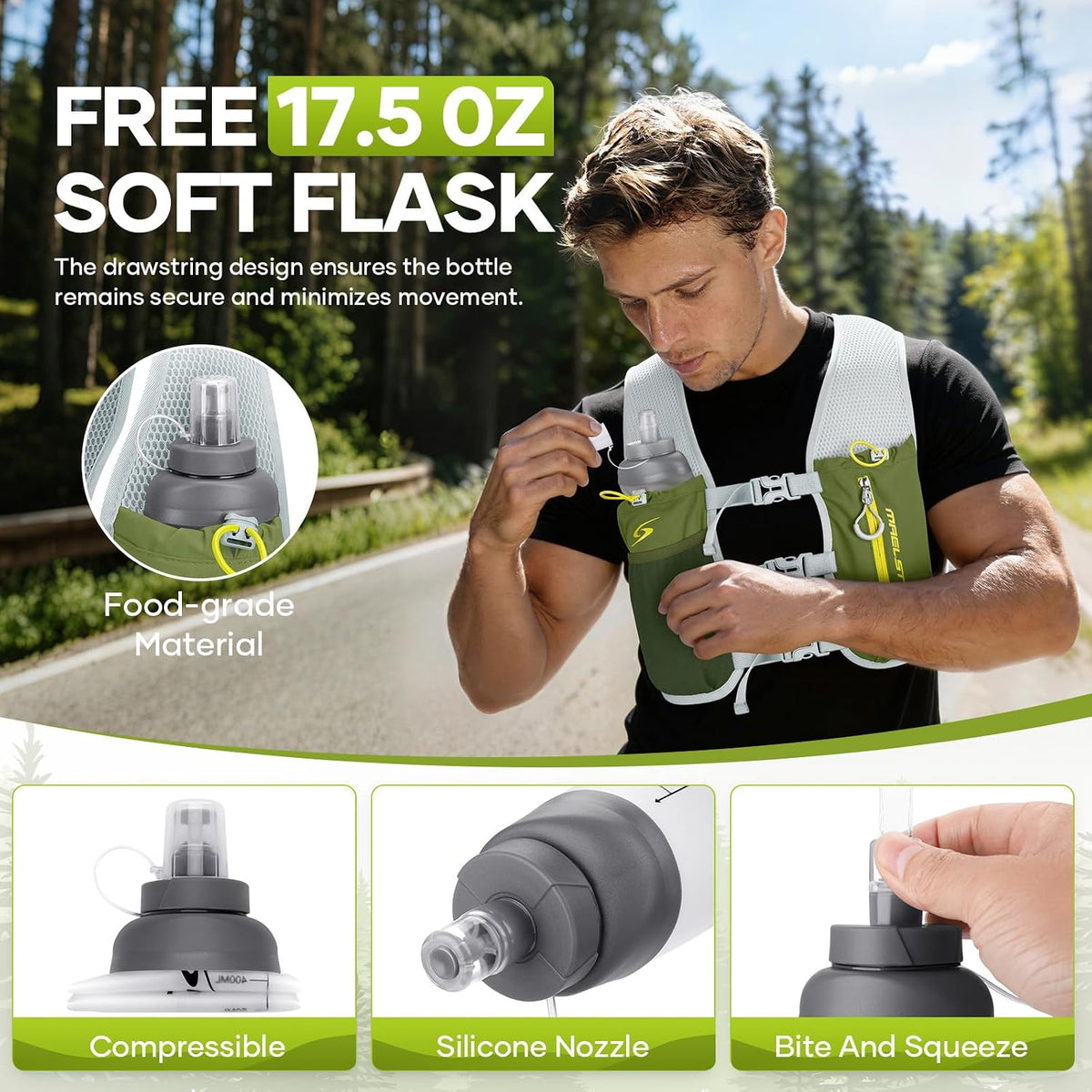 Maelstrom Running Vest, Lightweight Hydration Pack with 500ml Soft Flask