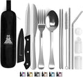 Travel Utensils With Case, 10 Pcs portable silverware set (Silver)