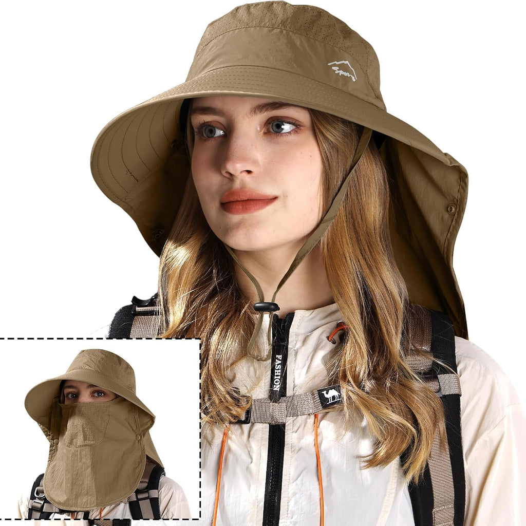 Rosoz Sun Hat for Men Women with Neck Flap& Removable Face Cover Wide Brim