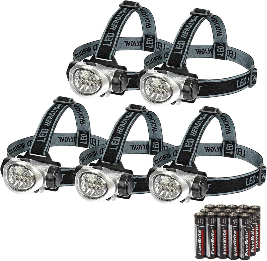 EverBrite 5 Pack LED Headlamp, Pivoting Head with Adjustable Headband