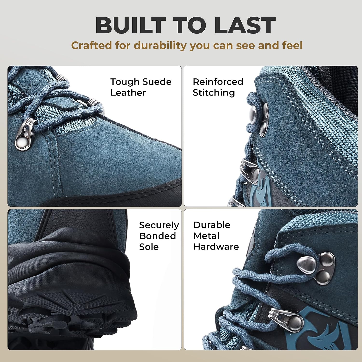 Foxelli Men’s Hiking Boots – Waterproof Breathable & Lightweight Suede Leather Hiking Boots for Men