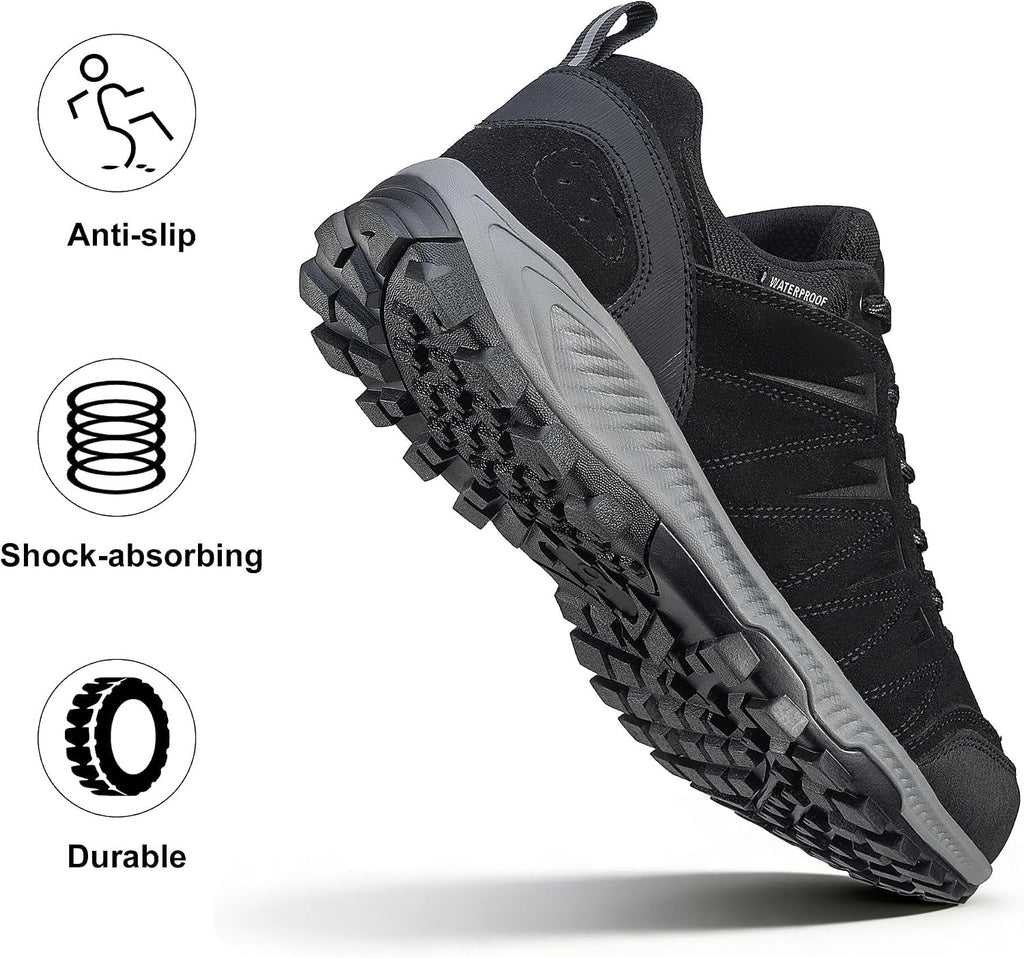 OL OUTJET LEGEND Men's Waterproof Hiking Shoes Leather Comfortable Lightweight Anti-Slip Outdoor Walking Work Sneakers