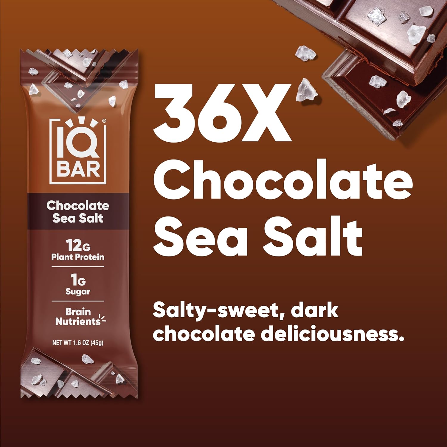 IQBAR Clean Protein Bars, Low Sugar Keto, Chocolate Sea Salt 36-Count