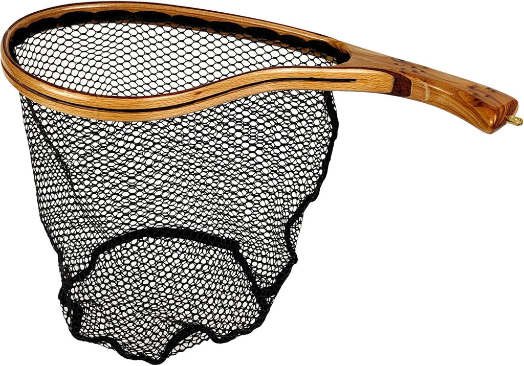 Aventik Fly Fishing Landing Net for Trout Soft Rubber Ghost Mesh Catch and Release Wooden Frame Lightweight and Tangle-Free