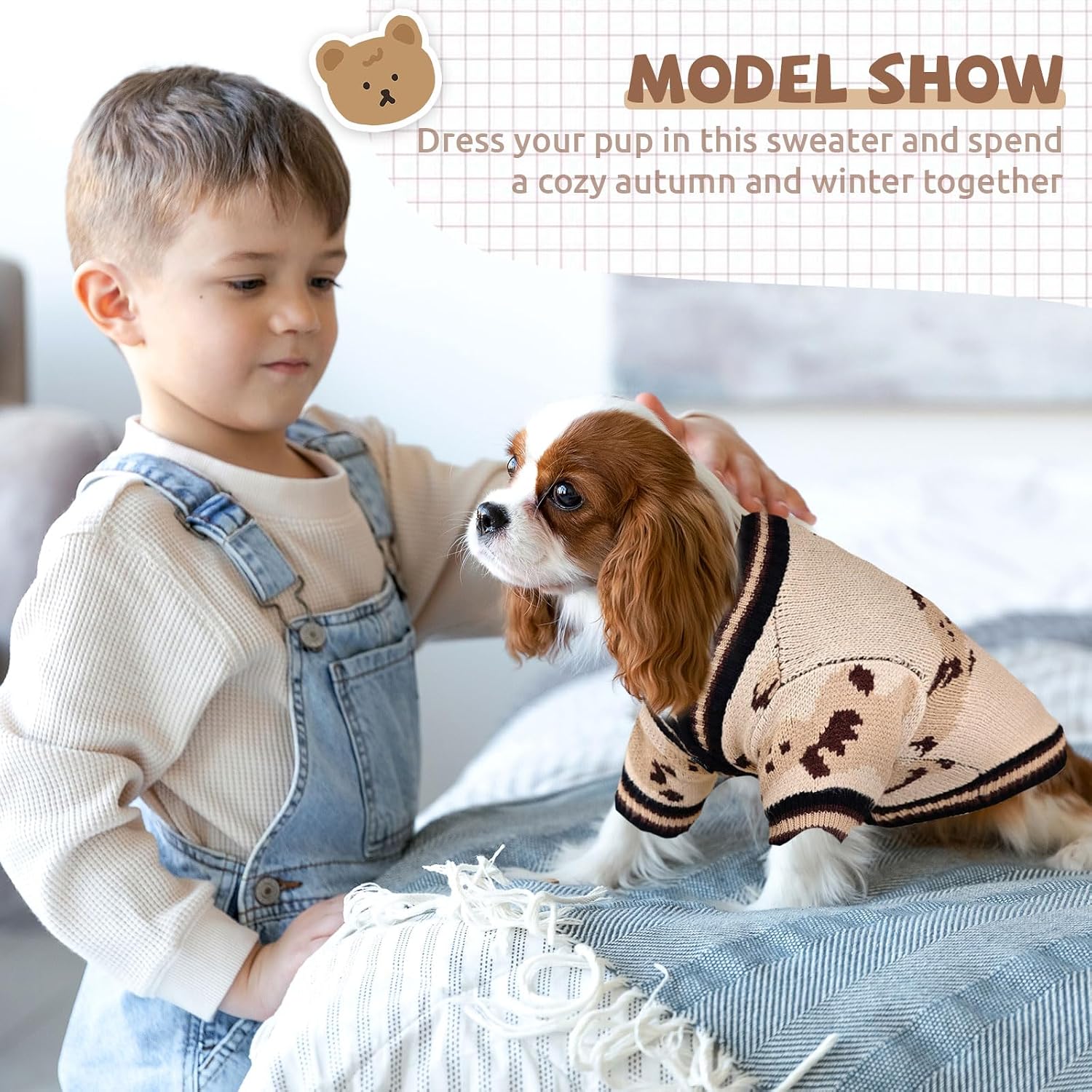Small Dog Sweaters Cute Bear Knitted Dog Cardigans Clothes for Small Medium Dogs Soft Pet Puppy Cat Knitting Outfits Fall Winter Warm Boy Girl Dogs Knitwear Coat Apparel(Beige, X-Small)