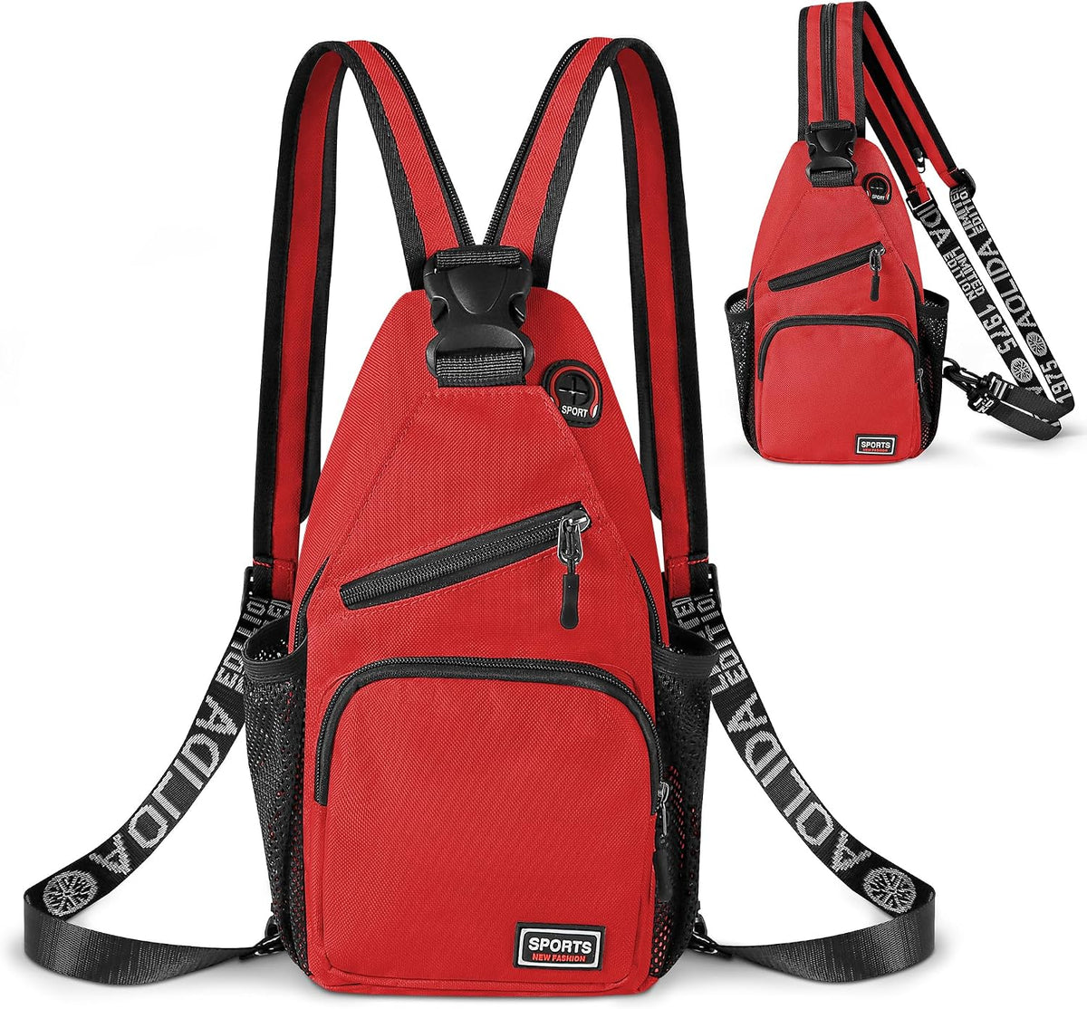 Crossbody Backpack Convertible Sling Bag for Women Men with Adjustable Strap Small Casual Daypack for Hiking Traveling (Small, 11-Inch, Red)