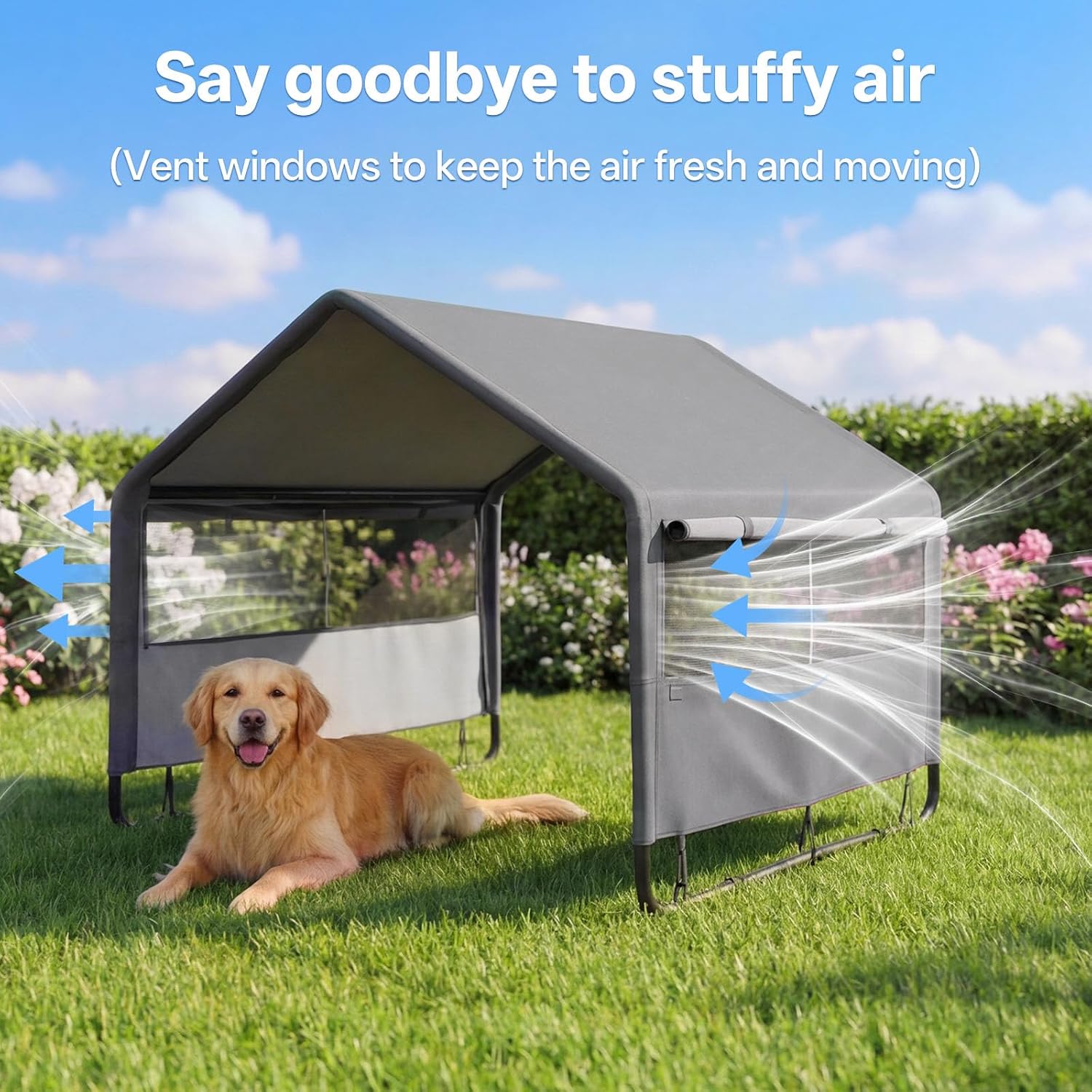 MEWANG Outdoor Dog House - Waterproof Portable Puppy Camping Tent,Ventilation Windows & Sun Protection, Lightweight Snap-fit Design for Small/Medium/Large Dogs, Beach, Backyard, Hiking (Grey, Large)