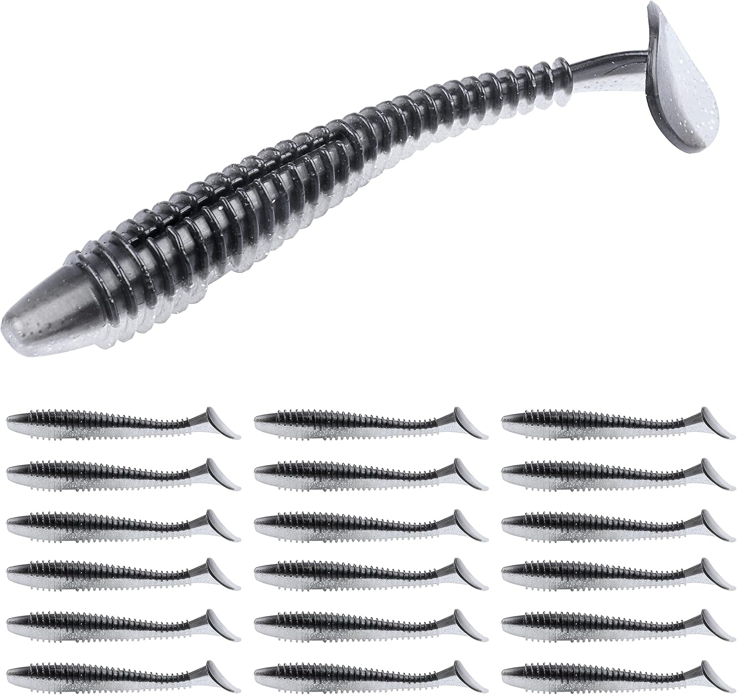 RUNCL Swimbaits Paddle 10/20/30/40PCS, 5/4/3/2 Inchs Paddle Tail, Soft Lure for Trout Crappie Bass, Durable Plastic Bait Swimmer for Saltwater/Freshwater, Fishing Lover's Gift