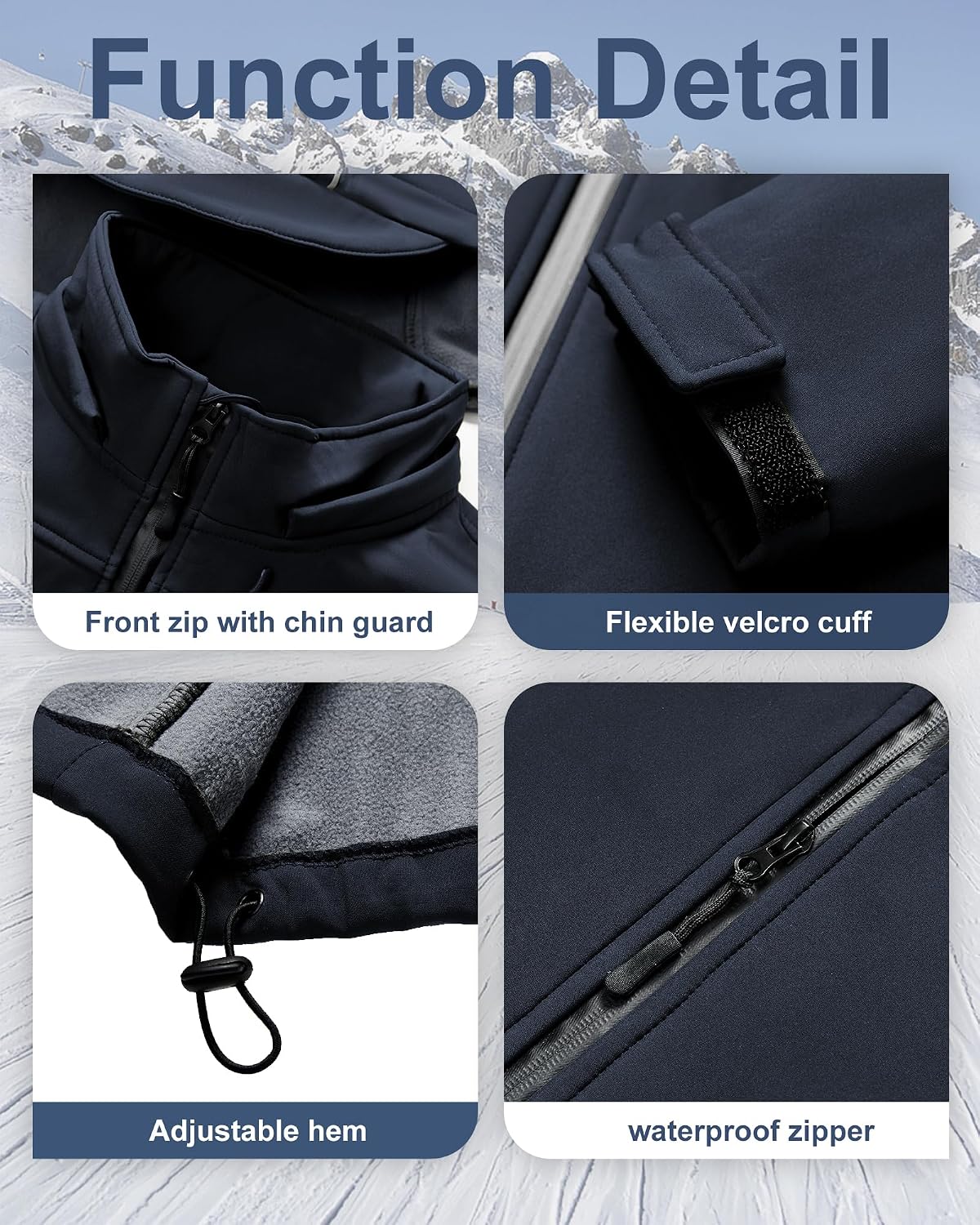 Men's Soft Shell Jacket Waterproof Military Tactical Coat Winter Fleece Lined Rain Jacket with Detachable Hood