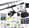 GOTURE Telescopic Fishing Rod and Reel Combos, Carbon Fiber Travel Fishing Pole, 9+1 BB Spinning Reel, Saltwater Freshwater Fishing Gear Kit with Braided Line, Lures, Carrier Bag for Bass Trout