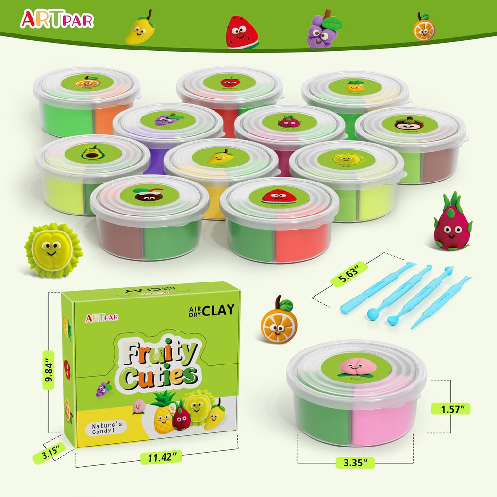 ARTPAR Air Dry Clay Kit for Kids - 12 Fruit DIY Modeling Magic Clay Sets