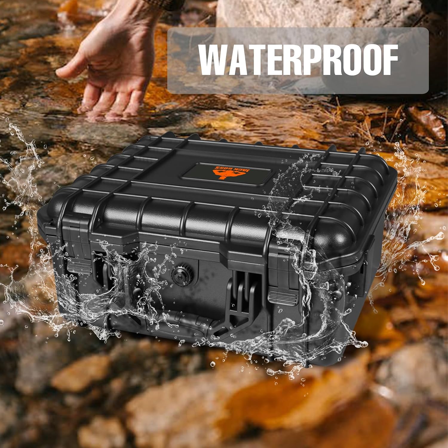 Jack Boss Hard Case, 13.6x11.4x6 Inch Portable Weather Waterproof Protective Camera Case with Customizable Foam, Fit Use of Drones, Camera, Equipments,Black
