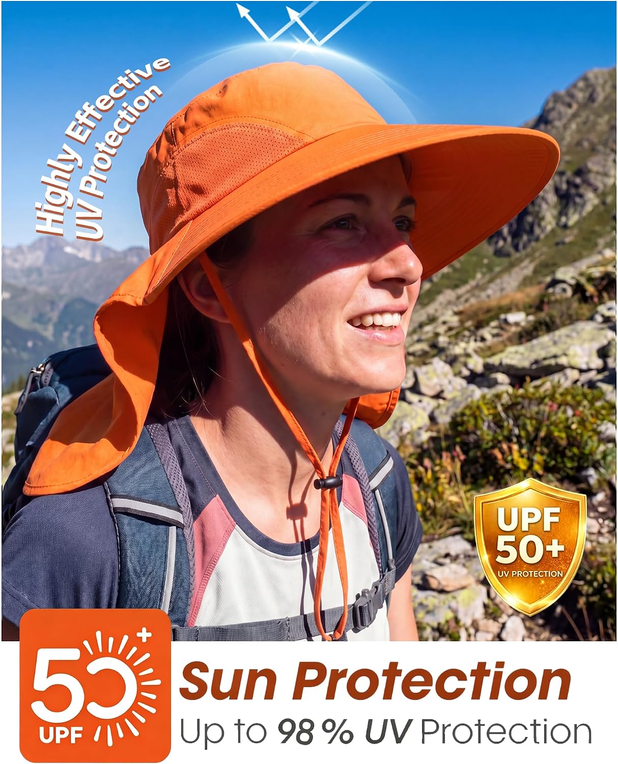 Home Prefer Outdoor UPF50+ Sun Hat Wide Brim Mesh Fishing Hat with Neck Flap