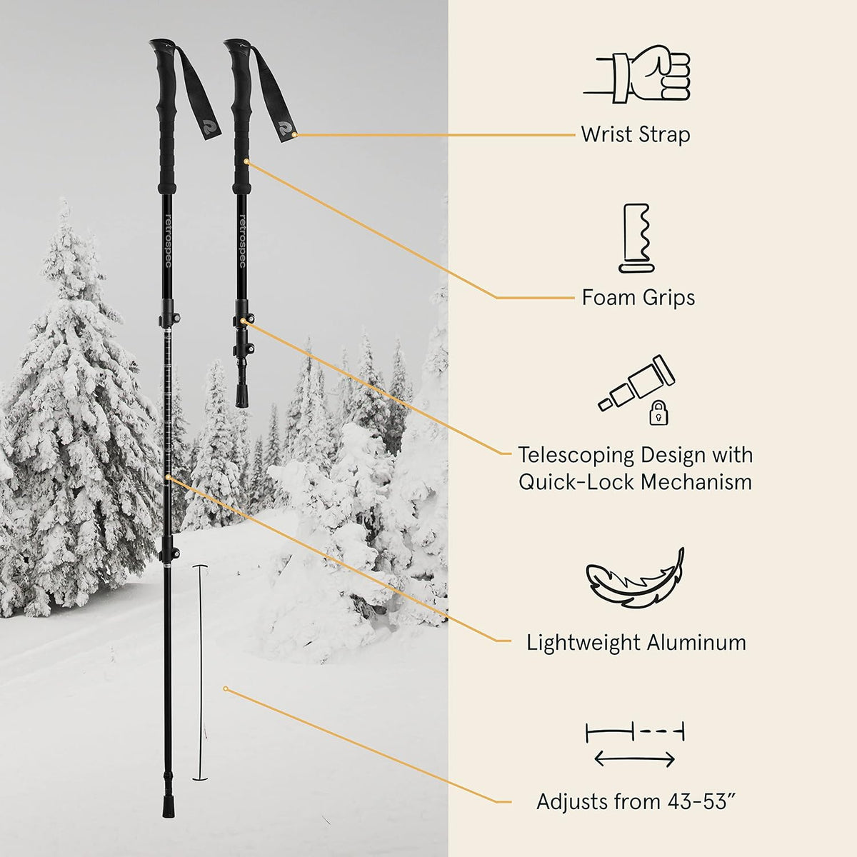 Retrospec Drifter Snowshoes & Trekking Poles Bundle with Adjustable Bindings - Lightweight Aluminum Snow Shoes for Women & Men - All Terrain Hiking & Winter Sports
