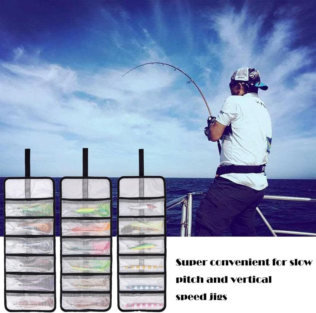 Roll Up Fishing Lure Wraps Set-Durable Lure Bag 6 Pocket PVC Protective Cover Saltwater Hook Covers Fabric Lure Protector Trolling Lure Tackle Box