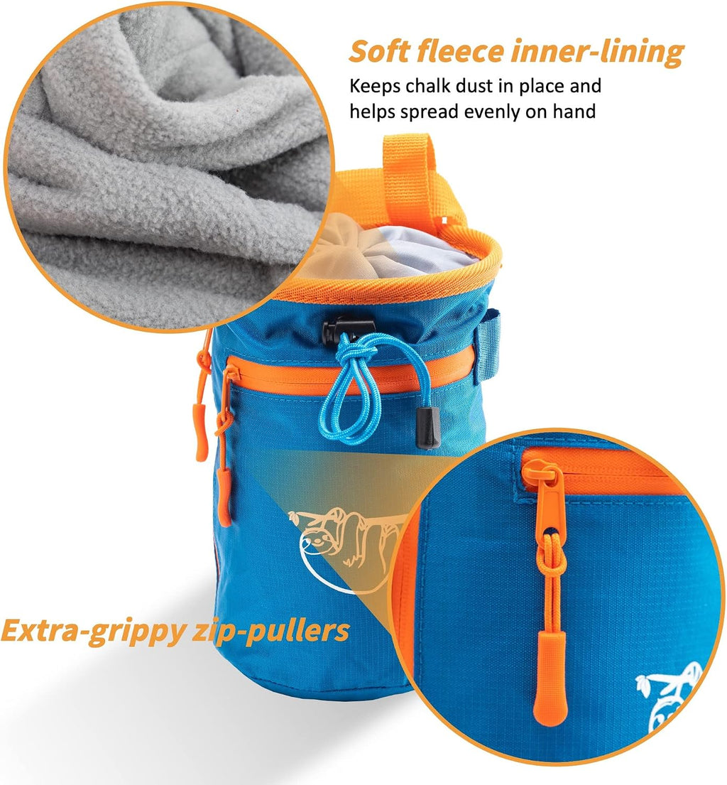 Chalk Bag for Rock Climbing, Climbing Chalk Bag for Bouldering with 2 Large Zipper Storage Pockets, Premium Gym Chalk Bag for Weightlifting, Great Gift and Rock Climbing Gear