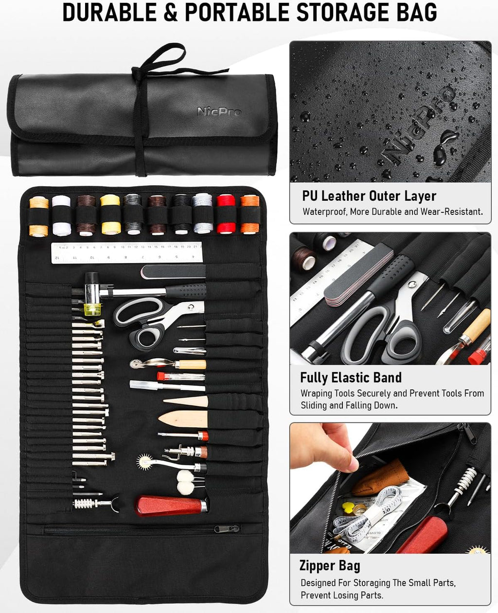 Nicpro 85PCS Leather Tooling Beginner Kit with Custom Storage Bag