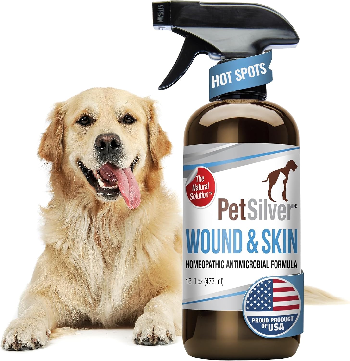 PetSilver Wound Spray, Silver Dog Wound Spray, Hot Spot, USA Made, 16 oz
