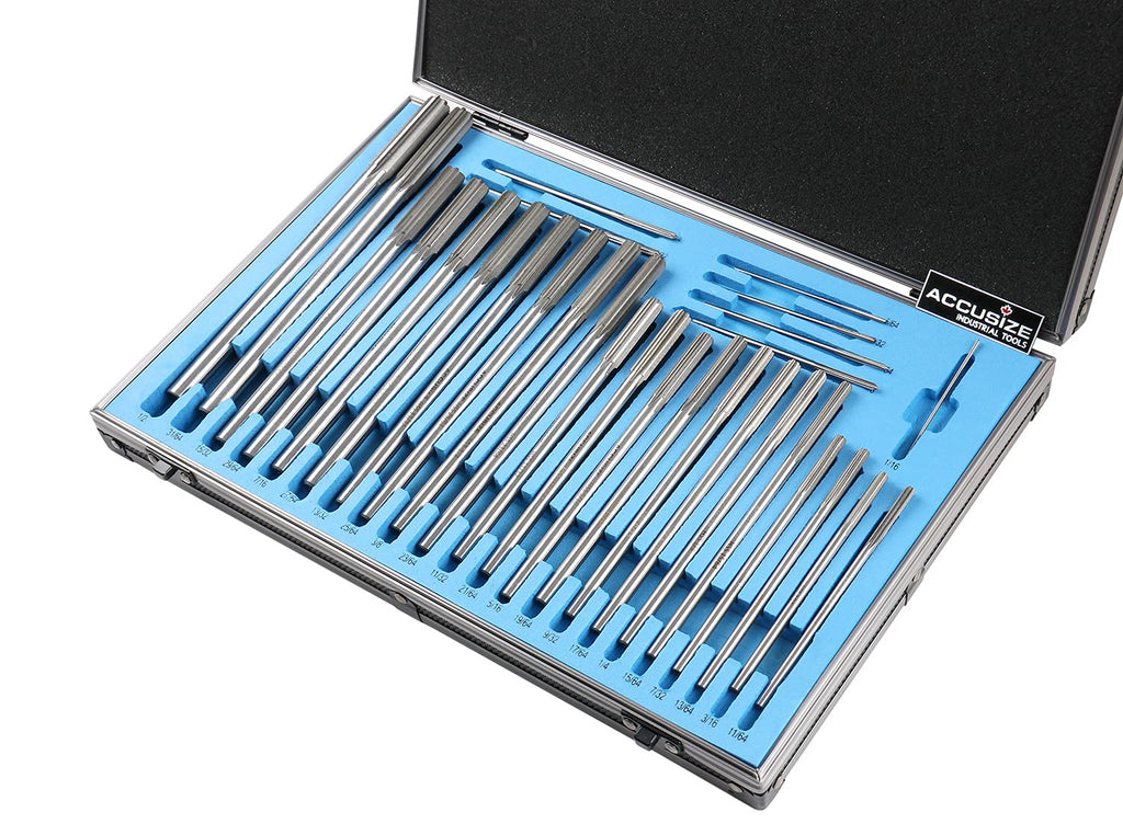 Accusize Chucking Reamer Set, 1/16" to 1/2" by 1/64", 29 Pc