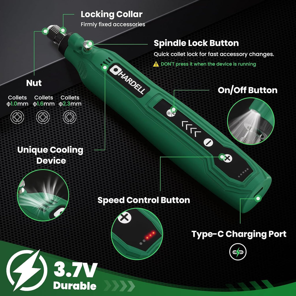 HARDELL Mini Cordless Rotary Tool, 5-Speed USB-C 69pcs Kit for DIY Crafts