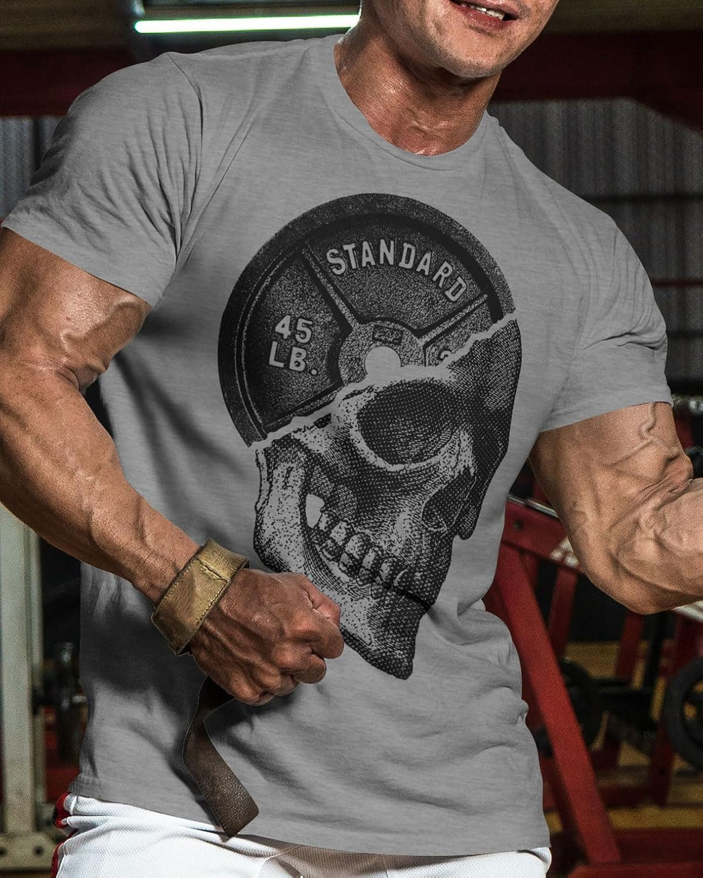 Gymish Lifestyle Skull Plate Gym Shirt, Work Out Deadlift Skull T-Shirt for Men
