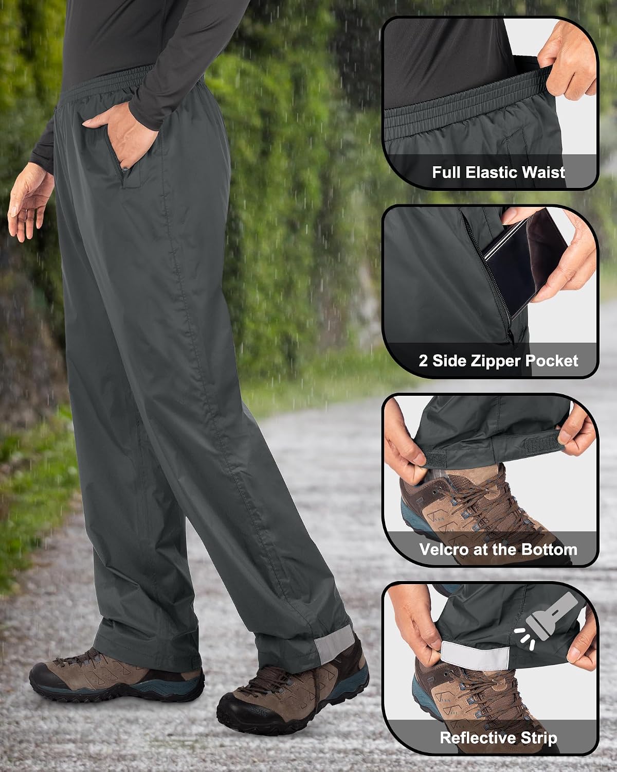 33,000ft Packable Rain Pants for Men Waterproof Lightweight Hiking Pants