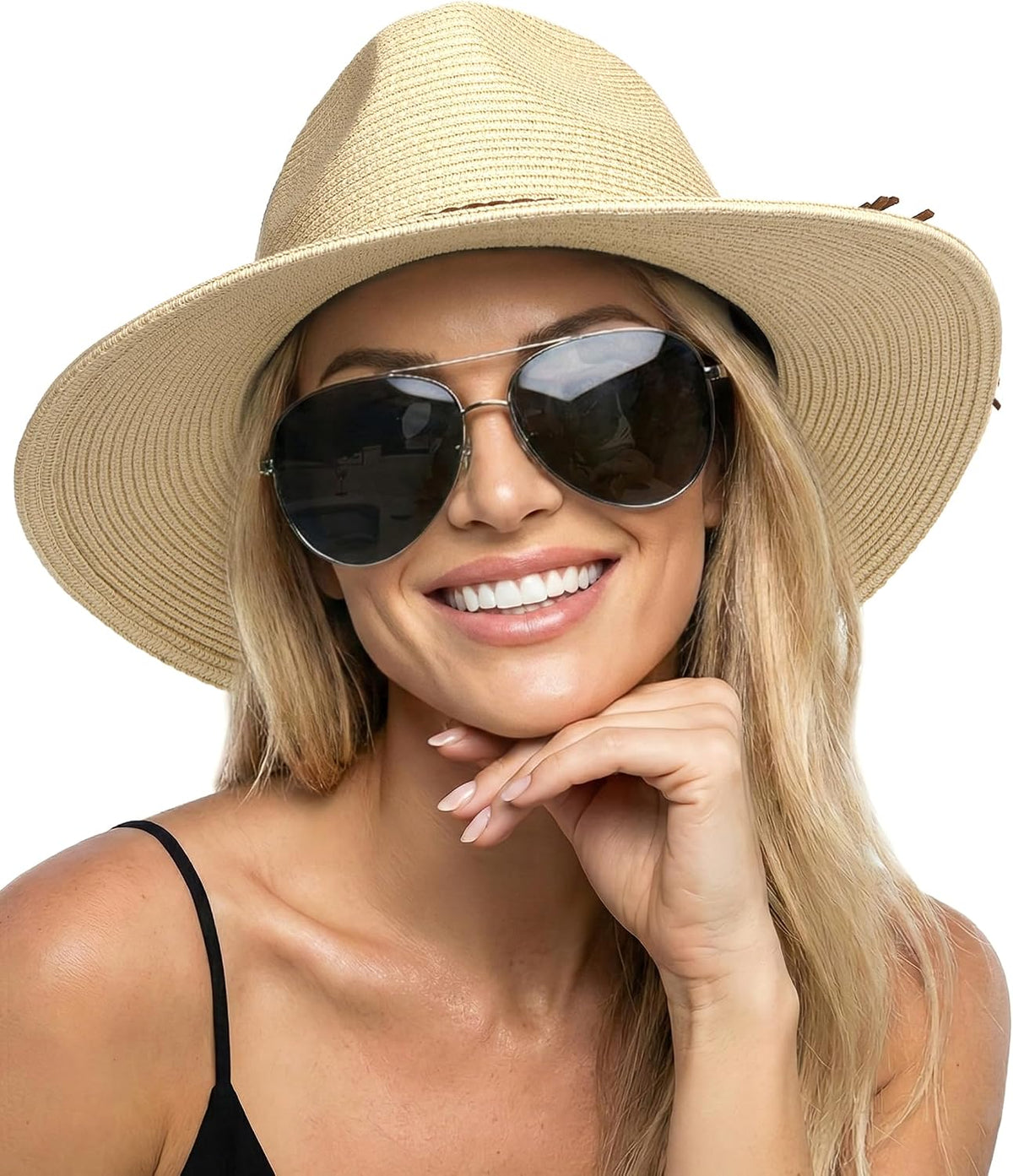 FURTALK Womens Wide Brim Sun Hat Beach Panama Fedora Straw Summer