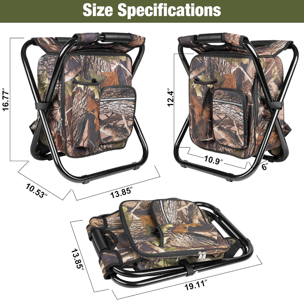 Kikerike Backpack Stool Cooler Chair Heavy Duty 300 LBS Max Load Portable Lightweight Stool Backpack Folding Fishing Cooler Seat for Camping Hunting Fishing - Woodland