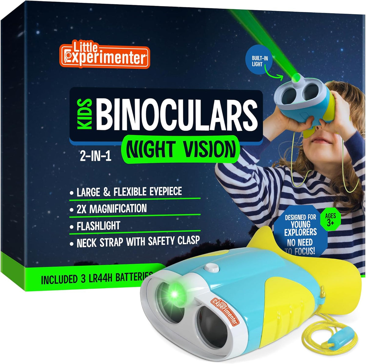 Little Experimenter Night Vision Binoculars for Kids, Flashlight, Ages 3-6