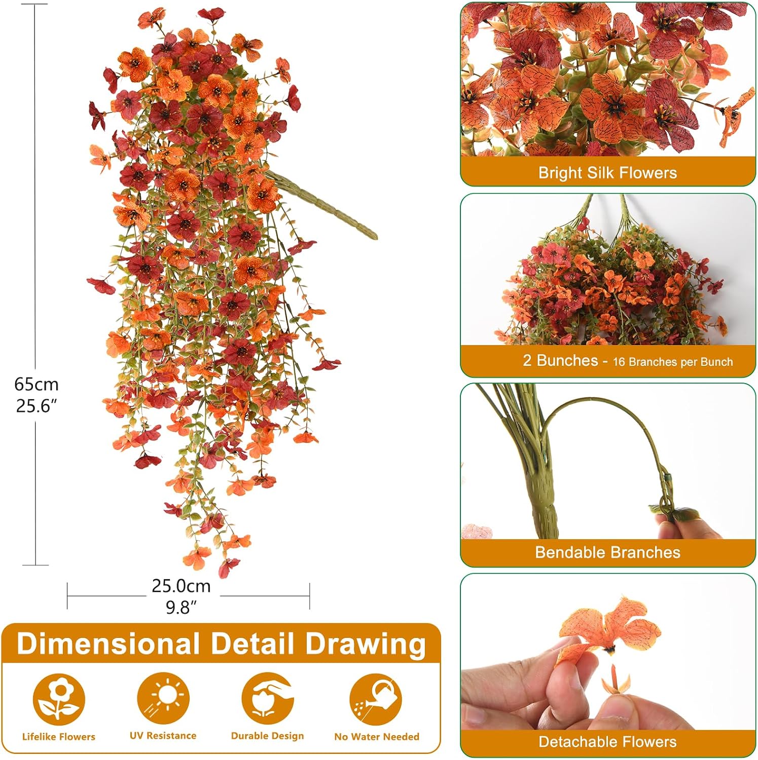 Homsunny Artificial Mums for Outdoors Hanging Flowers for Home Fall Decor