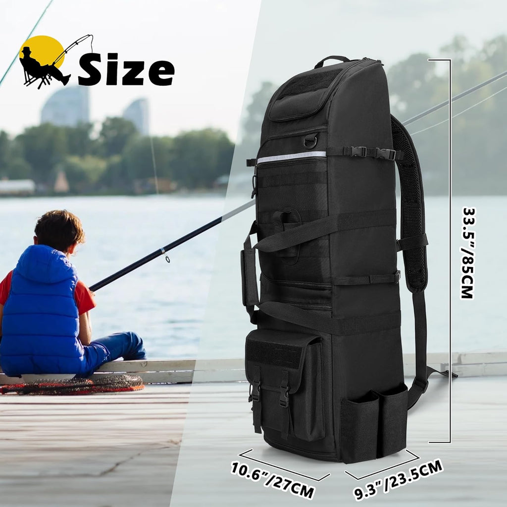 Rexmica Fishing Rod Tackle Bag Fishing Backpack Holds 8 Rods & Reels