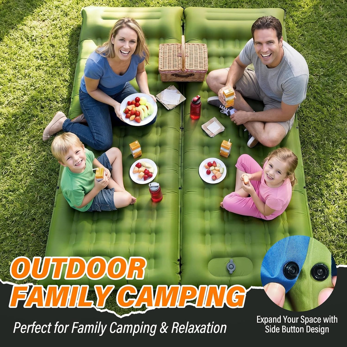 Camping Sleeping Pad, 6 inch Thick Ultralight Camping Mat with Pillow, Built-in Foot Pump Inflatable Sleeping Pads Compact for Camping Backpacking Hiking Traveling Tent,Single,Green