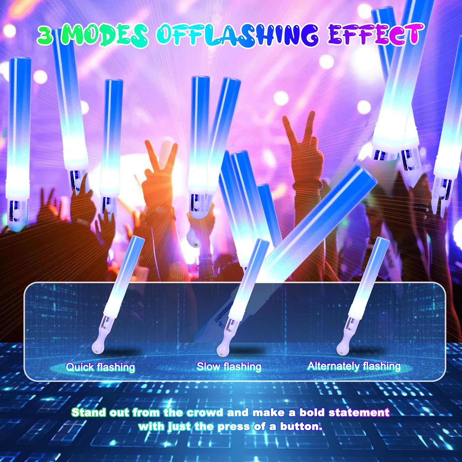 Reusable LED Glow Sticks(6 Pack), Blue Steady LED Flashing Bright Glow Light sticks, Equipped with AAA Battery Powered LED Sticks, Concert Glow in the Dark Party Favor Supplies