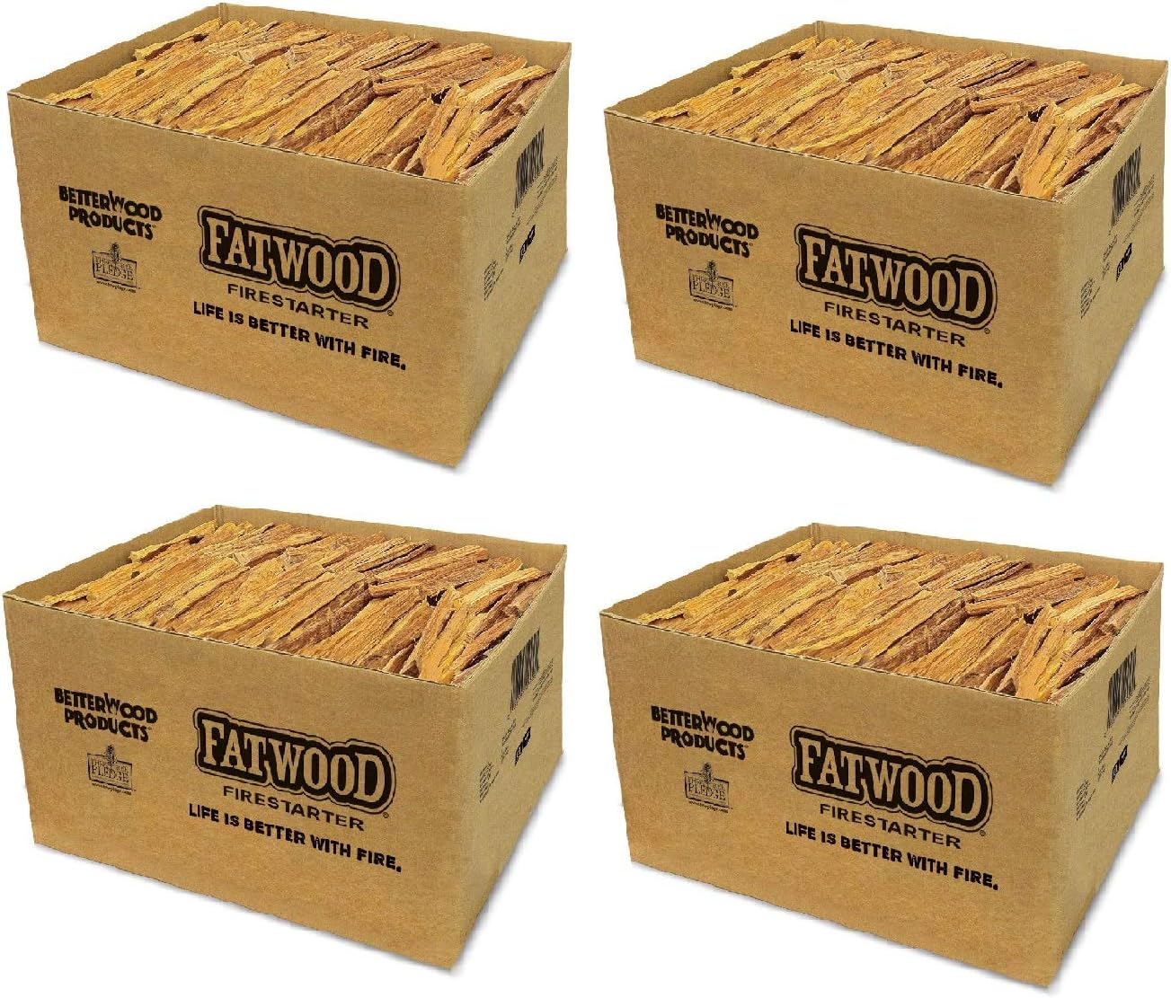 Better Wood Products Fatwood Fire Starter Sticks, 25 Lb per Box, 4-Pack