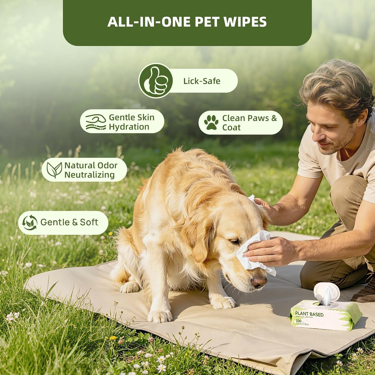 IMMHABI 400 Count Dog Wipes, Unscented Plant-Based Hypoallergenic Pet Wipes for Paws, Butt, and Anal Gland Care, Cleansing & Deodorizing for Puppies and Cats