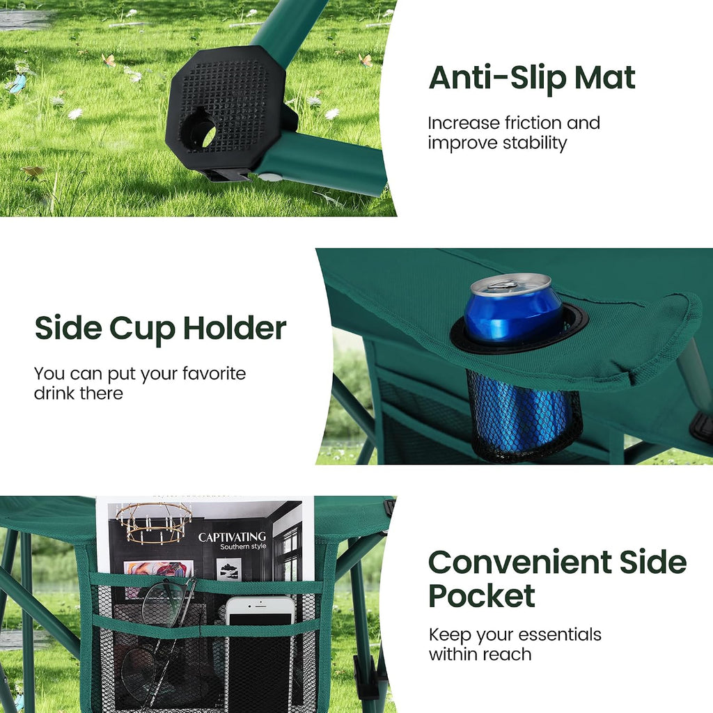 2 Pack Folding Camping Chairs Outdoor Lawn Chair Support 250lbs Green
