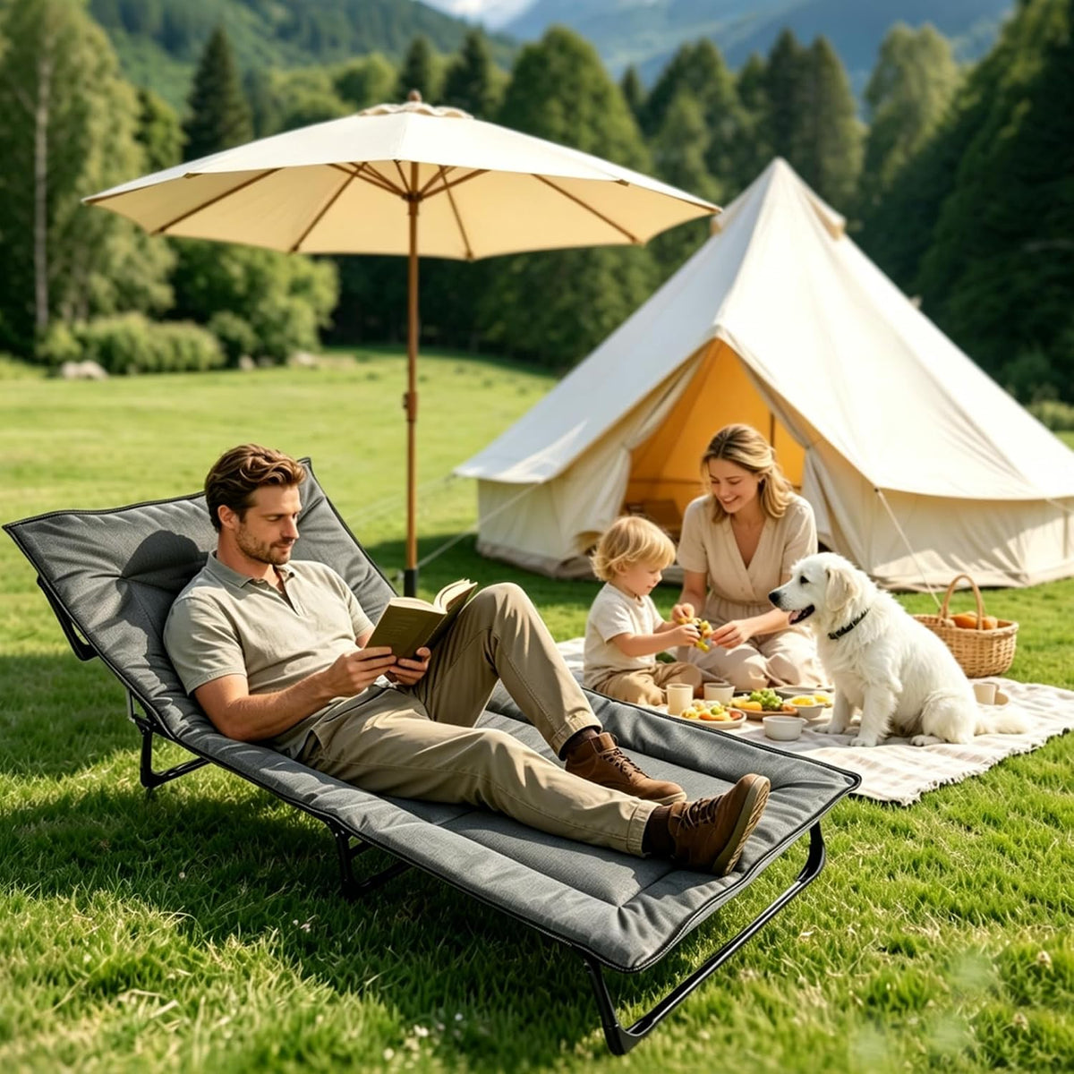J.M.Deco Folding Camping Cot for Adults-Portable Bed Camping Indoor Outdoor