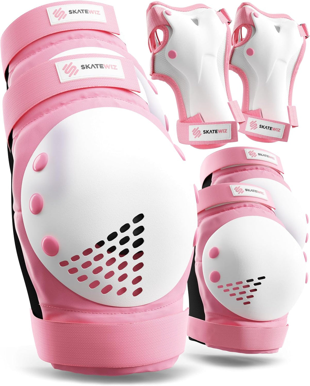 SKATEWIZ Skateboard Pads Protective Gear Set for Kids and Adults - Smash - Roller Skate Pads [6pc] with Wrist Guards - Skating Protective Gear - Roller Derby